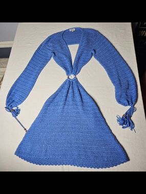 Beginning Boutique Sky Blue Crochet Mini Dress with Long Sleeves